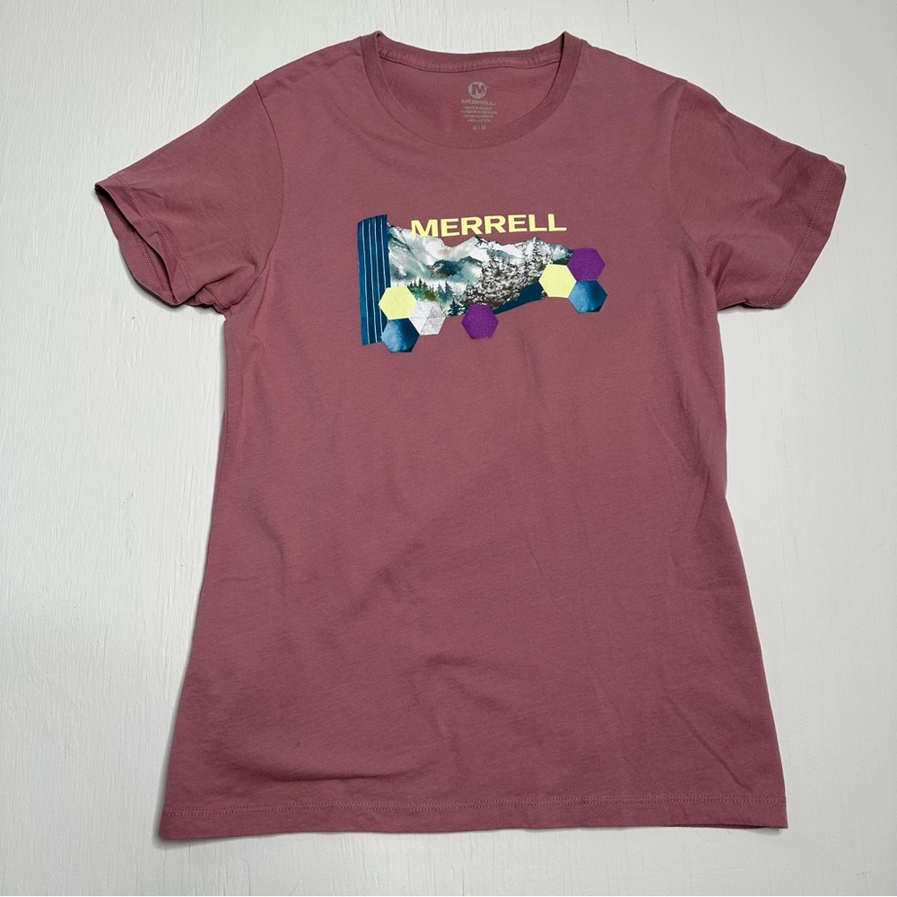 Merrell Short Sleeve Tee Shirt Womens Size Medium Pink Graphic‎